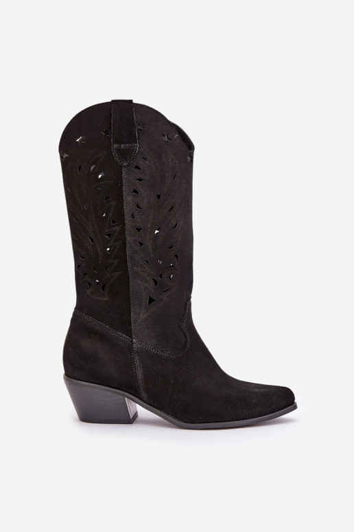 Suede Boots With Cutout Shaft Black Zazoo 3609 Suede Boots With Cutout Shaft Black Zazoo 3609