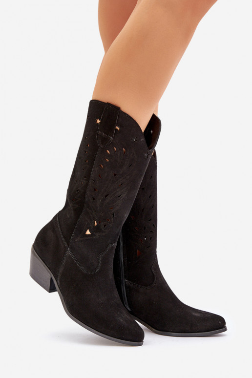 Suede Boots With Cutout Shaft Black Zazoo 3609 Suede Boots With Cutout Shaft Black Zazoo 3609