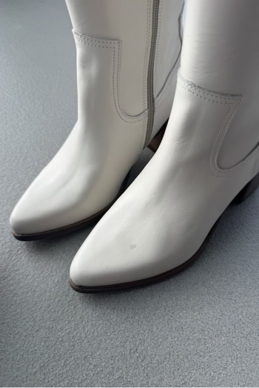 Leather Knee High Boots On Heel White Zazoo 3675 Leather Knee High Boots On Heel White Zazoo 3675