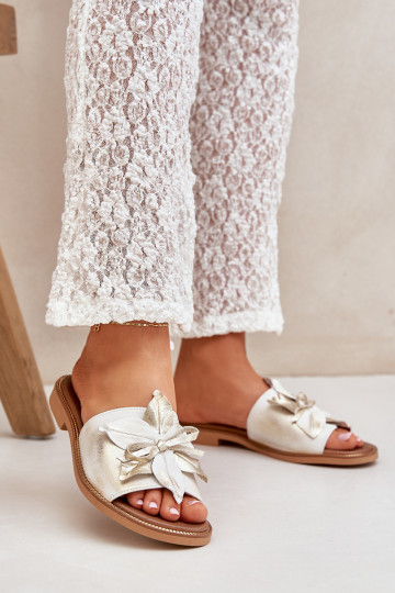 Slides With Decoration Natural Leather Zazoo 3667 Aged Gold 2