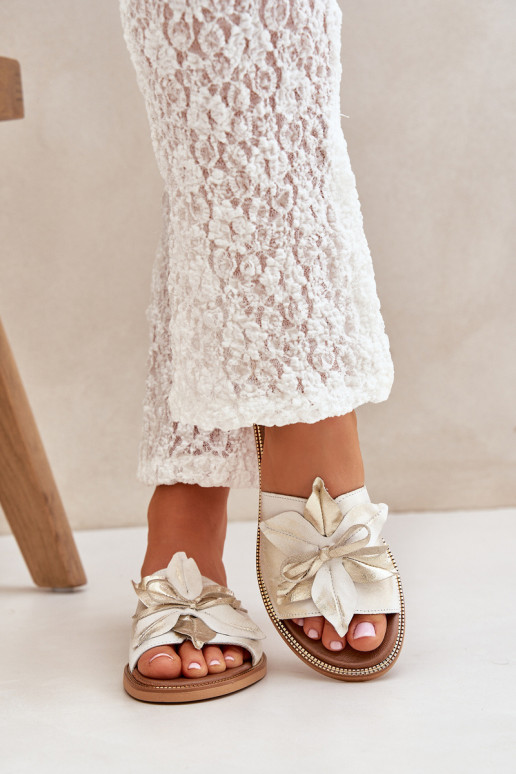 KlapkiwithOzdobą Skóra Naturalna Zazoo 3667 Złoty Przecierany KlapkiwithOzdobą Skóra Naturalna Zazoo 3667 Złoty Przecierany