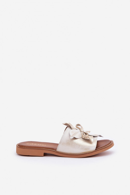 Slides With Decoration Natural Leather Zazoo 3667 Aged Gold