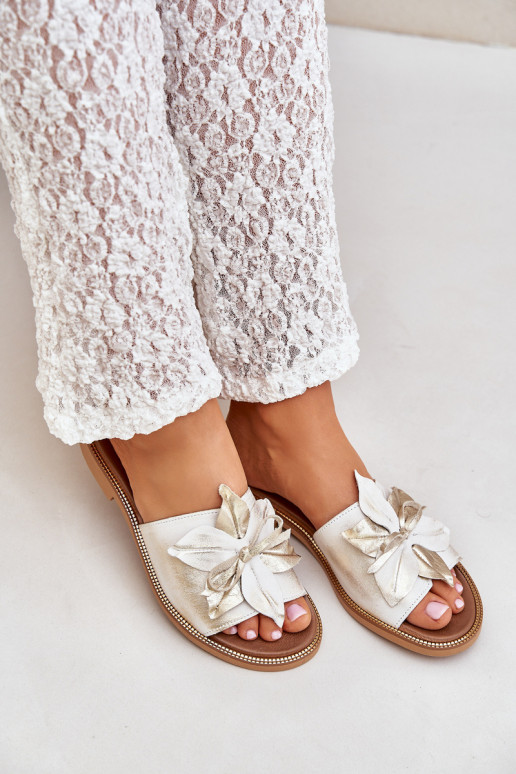 KlapkiwithOzdobą Skóra Naturalna Zazoo 3667 Złoty Przecierany KlapkiwithOzdobą Skóra Naturalna Zazoo 3667 Złoty Przecierany