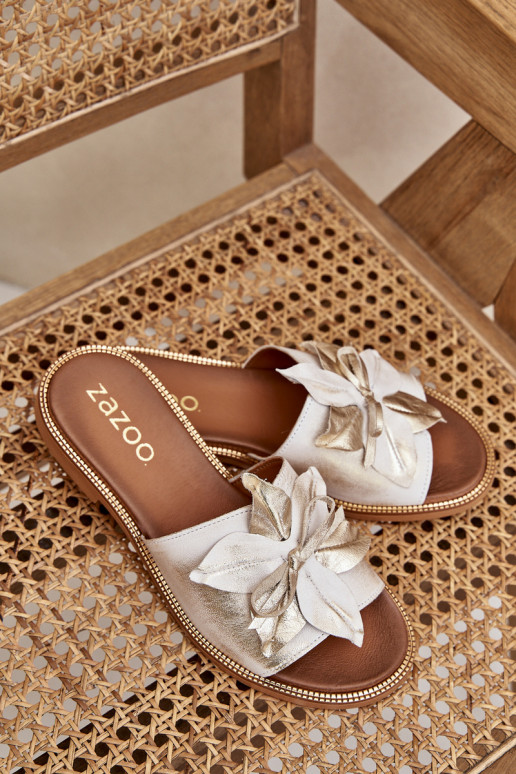 KlapkiwithOzdobą Skóra Naturalna Zazoo 3667 Złoty Przecierany KlapkiwithOzdobą Skóra Naturalna Zazoo 3667 Złoty Przecierany