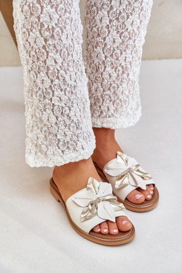 KlapkiwithOzdobą Skóra Naturalna Zazoo 3667 Białe