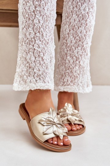 KlapkiwithOzdobą Skóra Naturalna Zazoo 3667 Złote