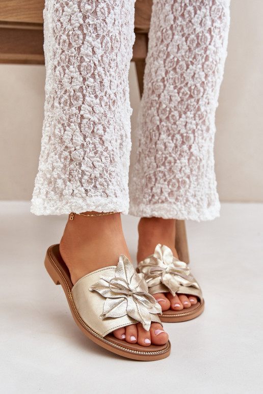Slippers With Decoration Natural Leather Zazoo 3667 Golden Slippers With Decoration Natural Leather Zazoo 3667 Golden