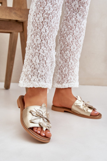 Slippers With Decoration Natural Leather Zazoo 3667 Golden 2