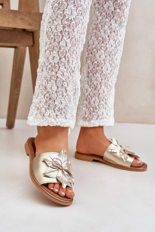 Slippers With Decoration Natural Leather Zazoo 3667 Golden Slippers With Decoration Natural Leather Zazoo 3667 Golden
