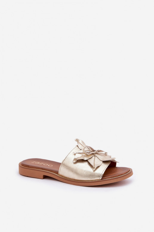 Slippers With Decoration Natural Leather Zazoo 3667 Golden Slippers With Decoration Natural Leather Zazoo 3667 Golden