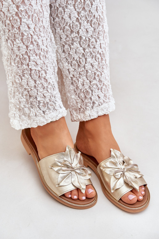 Slippers With Decoration Natural Leather Zazoo 3667 Golden Slippers With Decoration Natural Leather Zazoo 3667 Golden