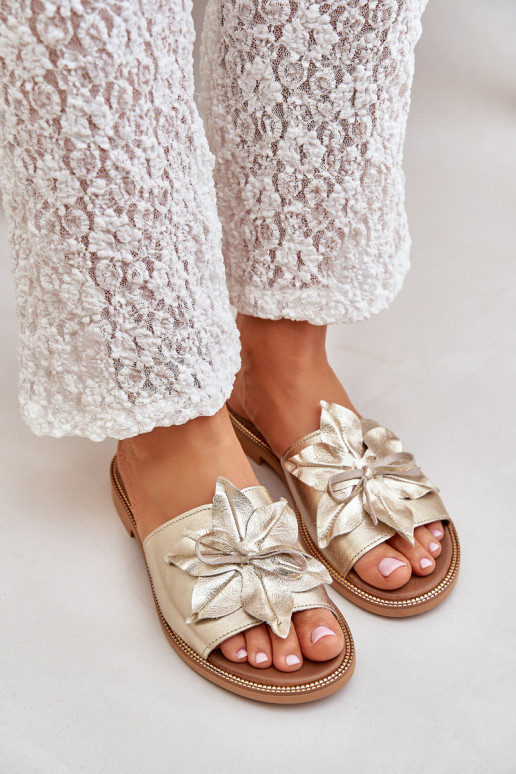 Slippers With Decoration Natural Leather Zazoo 3667 Golden Slippers With Decoration Natural Leather Zazoo 3667 Golden