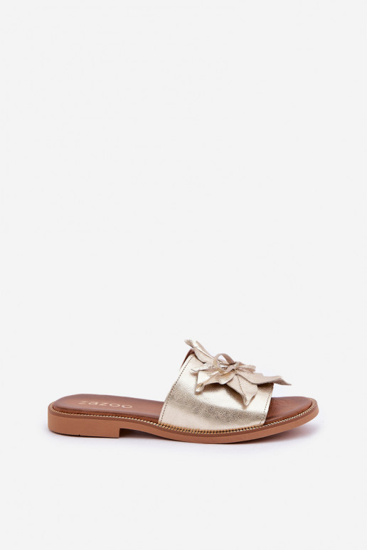 Slippers With Decoration Natural Leather Zazoo 3667 Golden Slippers With Decoration Natural Leather Zazoo 3667 Golden