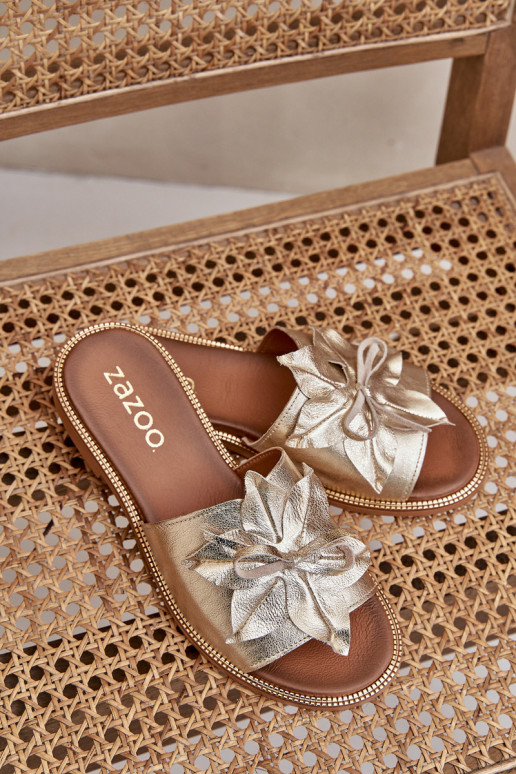 Slippers With Decoration Natural Leather Zazoo 3667 Golden Slippers With Decoration Natural Leather Zazoo 3667 Golden