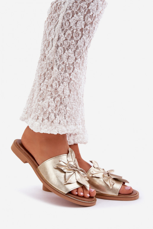 Slippers With Decoration Natural Leather Zazoo 3667 Golden Slippers With Decoration Natural Leather Zazoo 3667 Golden