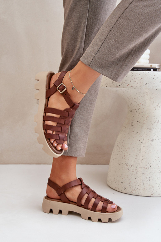 Skórzane Sandały Damskie Zazoo 3695 Brązowe Skórzane Sandały Damskie Zazoo 3695 Brązowe