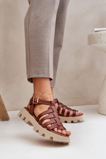 Leather Women's Sandals Zazoo 3695 Brown 2