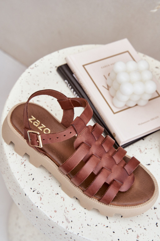 Skórzane Sandały Damskie Zazoo 3695 Brązowe Skórzane Sandały Damskie Zazoo 3695 Brązowe