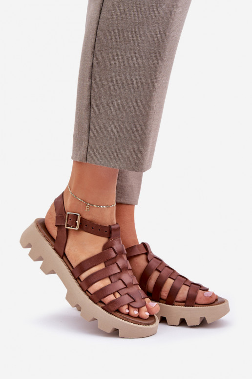 Skórzane Sandały Damskie Zazoo 3695 Brązowe Skórzane Sandały Damskie Zazoo 3695 Brązowe