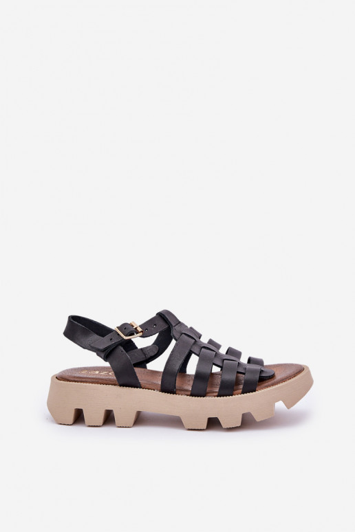 Skórzane Sandały Damskie Zazoo 3695 Czarne Skórzane Sandały Damskie Zazoo 3695 Czarne