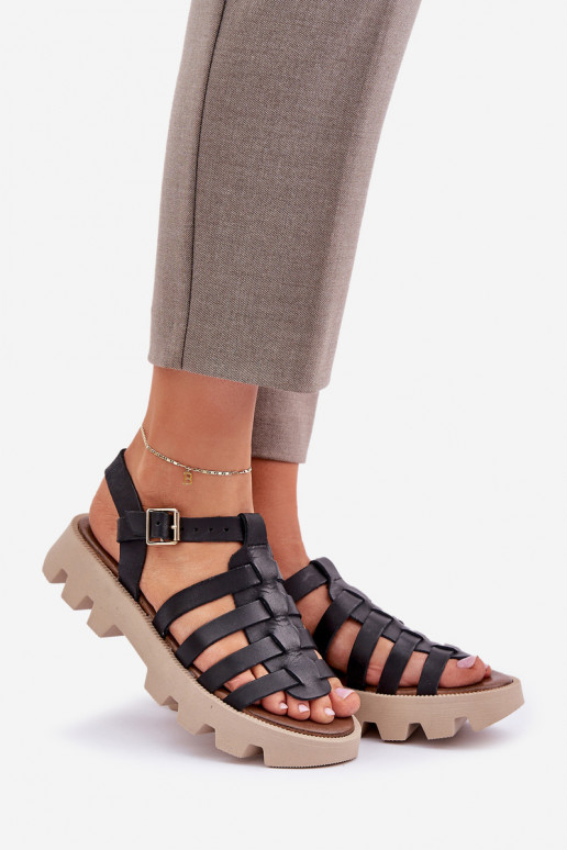 Skórzane Sandały Damskie Zazoo 3695 Czarne Skórzane Sandały Damskie Zazoo 3695 Czarne