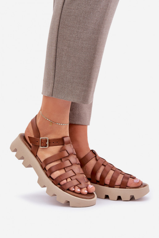 Skórzane Sandały Damskie Zazoo 3695 Camel Skórzane Sandały Damskie Zazoo 3695 Camel