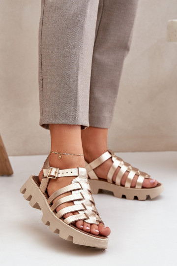 Leather Women's Sandals Zazoo 3695 Gold 2