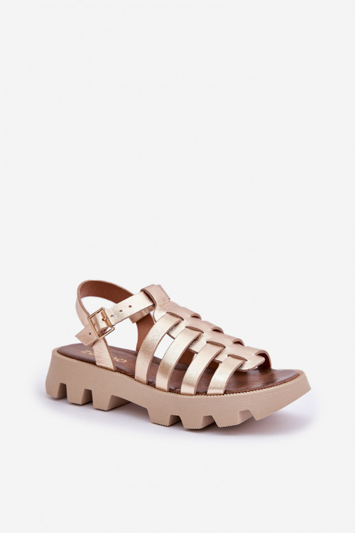 Leather Women's Sandals Zazoo 3695 Gold Leather Women's Sandals Zazoo 3695 Gold