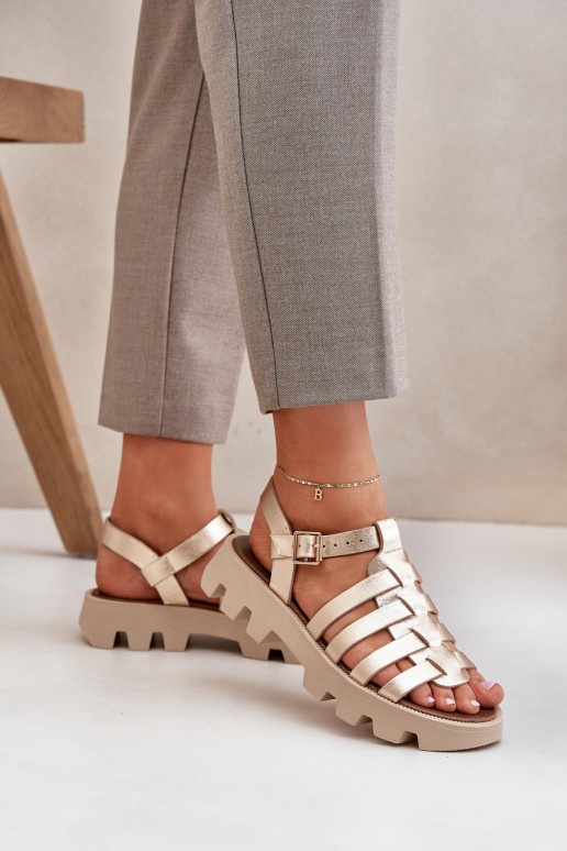 Leather Women's Sandals Zazoo 3695 Gold Leather Women's Sandals Zazoo 3695 Gold