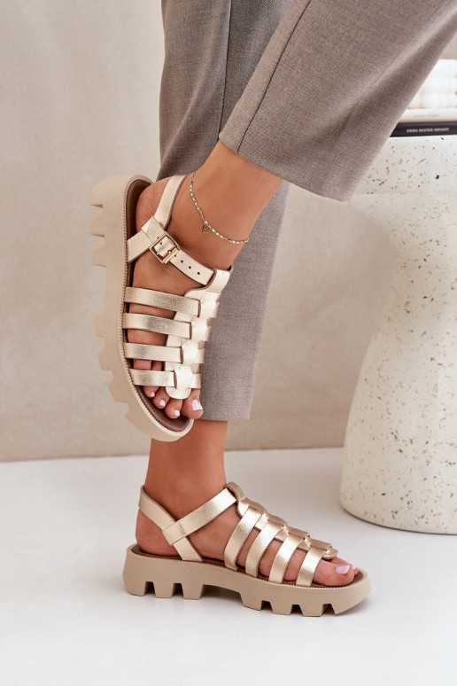 Skórzane Sandały Damskie Zazoo 3695 Złote Skórzane Sandały Damskie Zazoo 3695 Złote