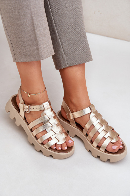 Skórzane Sandały Damskie Zazoo 3695 Złote Skórzane Sandały Damskie Zazoo 3695 Złote