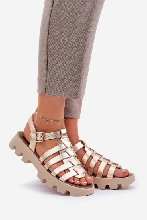 Leather Women's Sandals Zazoo 3695 Gold Leather Women's Sandals Zazoo 3695 Gold