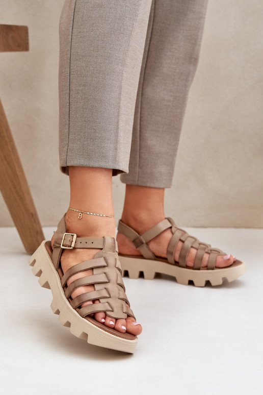Leather Women's Sandals Zazoo 3695 Beige Leather Women's Sandals Zazoo 3695 Beige
