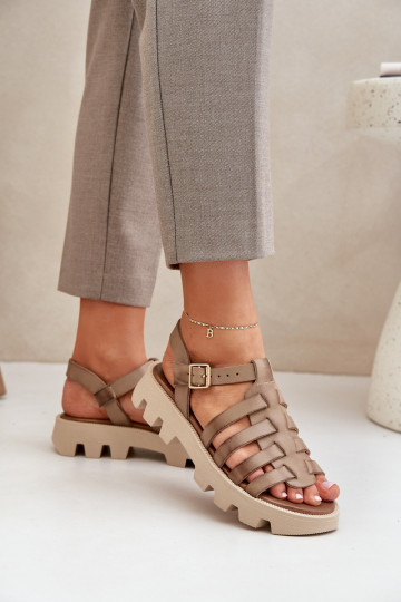 Leather Women's Sandals Zazoo 3695 Beige 2