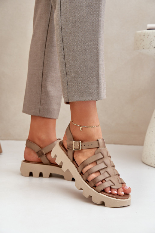 Leather Women's Sandals Zazoo 3695 Beige Leather Women's Sandals Zazoo 3695 Beige