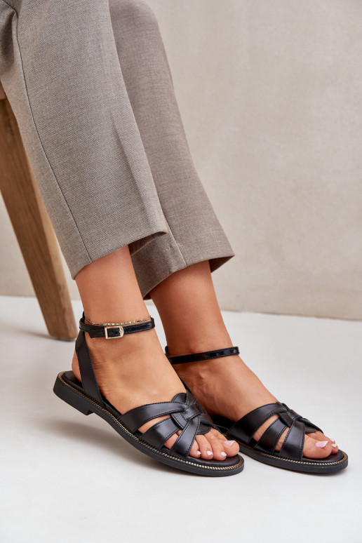Zazoo 40378 Flat Women's Leather Sandals Black Zazoo 40378 Flat Women's Leather Sandals Black