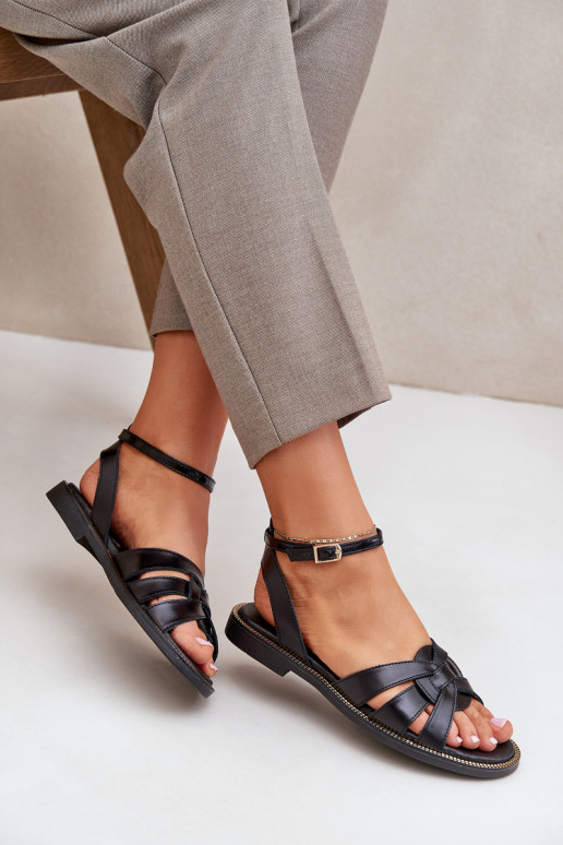 Zazoo 40378 Flat Women's Leather Sandals Black Zazoo 40378 Flat Women's Leather Sandals Black