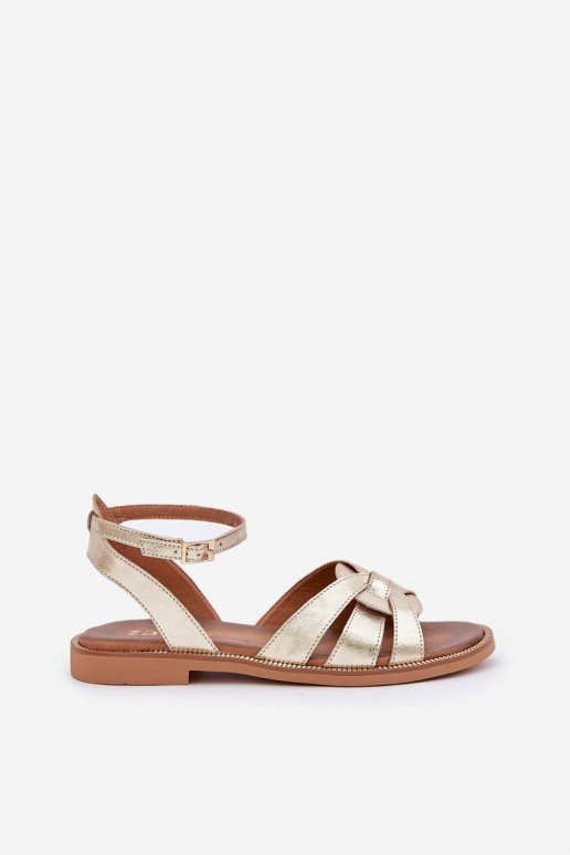Ladies leather sandals on flat heel Zazoo 3688 gold Ladies leather sandals on flat heel Zazoo 3688 gold