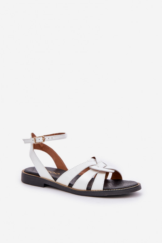 Leather Women's Sandals On Flat Heel White Zazoo 3688 Leather Women's Sandals On Flat Heel White Zazoo 3688