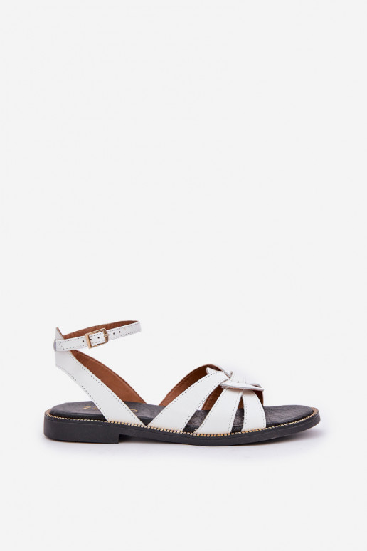 Leather Women's Sandals On Flat Heel White Zazoo 3688 Leather Women's Sandals On Flat Heel White Zazoo 3688