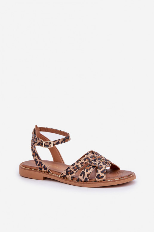 Leather Women's Sandals On Flat Heels Leopard Zazoo 3688 Brown Leather Women's Sandals On Flat Heels Leopard Zazoo 3688 Brown