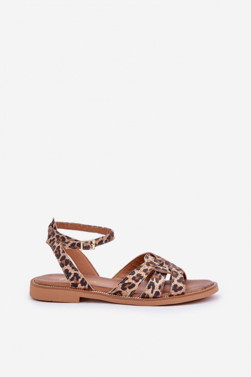 Leather Women's Sandals On Flat Heels Leopard Zazoo 3688 Brown Leather Women's Sandals On Flat Heels Leopard Zazoo 3688 Brown