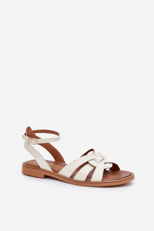 Leather Ladies Sandals With Flat Heel Zazoo 3688 Ecru Leather Ladies Sandals With Flat Heel Zazoo 3688 Ecru