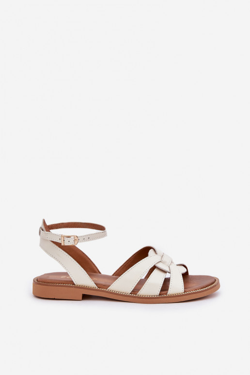 Leather Ladies Sandals With Flat Heel Zazoo 3688 Ecru Leather Ladies Sandals With Flat Heel Zazoo 3688 Ecru