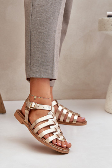 Leather Sandals On Flat Heel Zazoo 3686 Gold 2