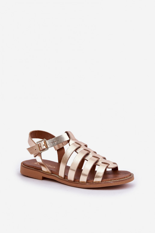 Leather Sandals On Flat Heel Zazoo 3686 Gold Leather Sandals On Flat Heel Zazoo 3686 Gold