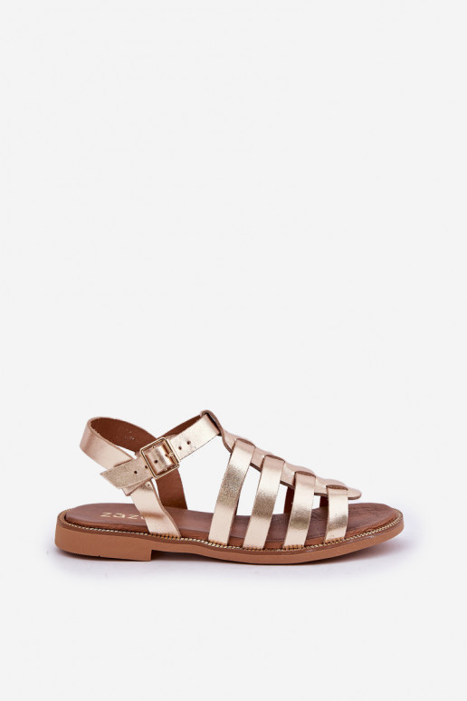 Leather Sandals On Flat Heel Zazoo 3686 Gold Leather Sandals On Flat Heel Zazoo 3686 Gold