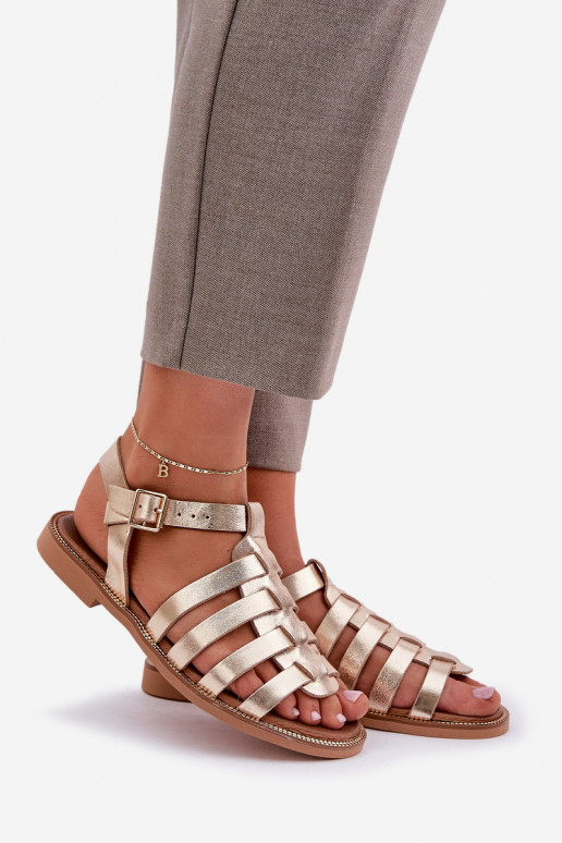 Leather Sandals On Flat Heel Zazoo 3686 Gold Leather Sandals On Flat Heel Zazoo 3686 Gold