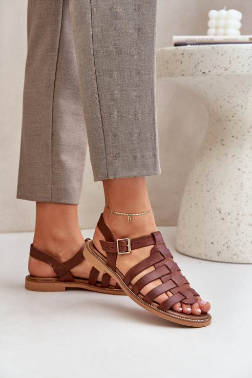 Leather sandals with flat heel brown Zazoo 3686 Leather sandals with flat heel brown Zazoo 3686