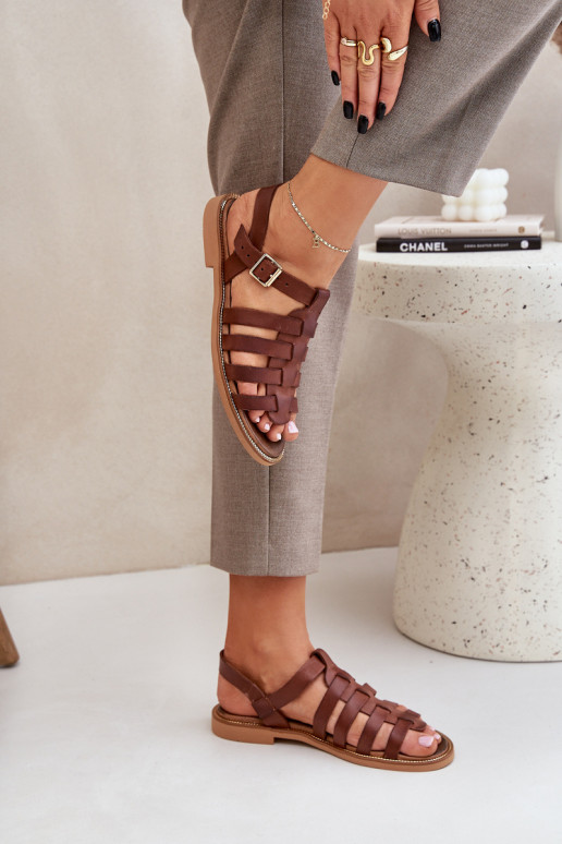 Leather sandals with flat heel brown Zazoo 3686 Leather sandals with flat heel brown Zazoo 3686